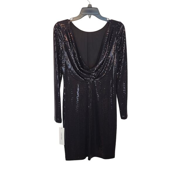 Calvin Klein Little Black Sequined Mini Cocktail Party Dress Low Back Siz 12 NWT - Picture 5 of 12